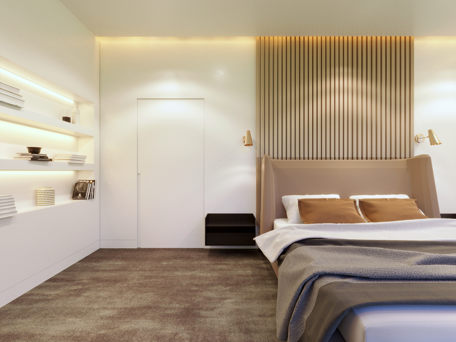 minimalistyczna jasna sypialnia - aranżacja wnętrz kraków