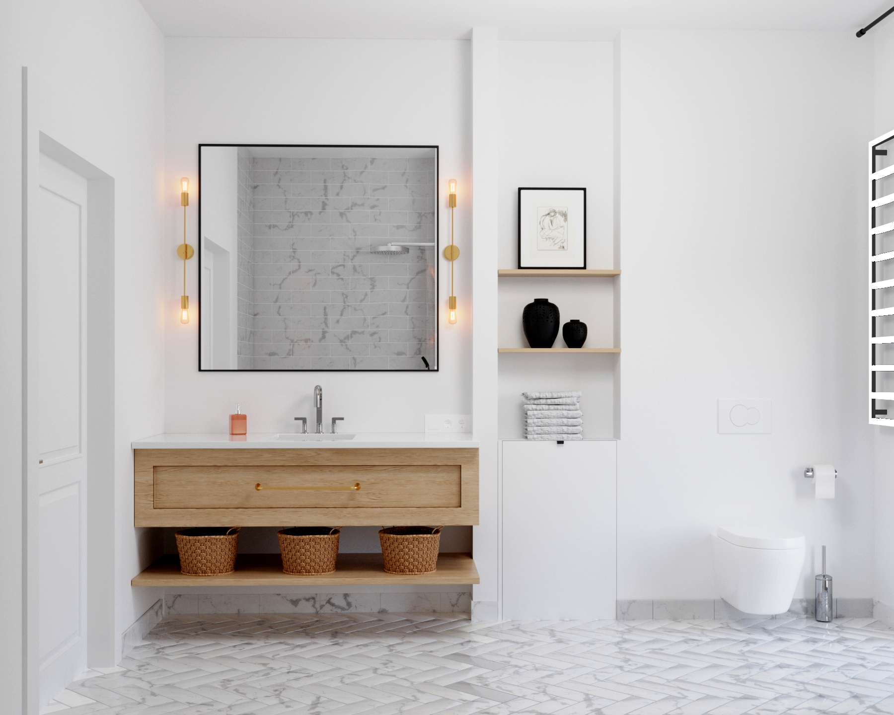 biały marmur łazienka - usługi projektowe w krakowie