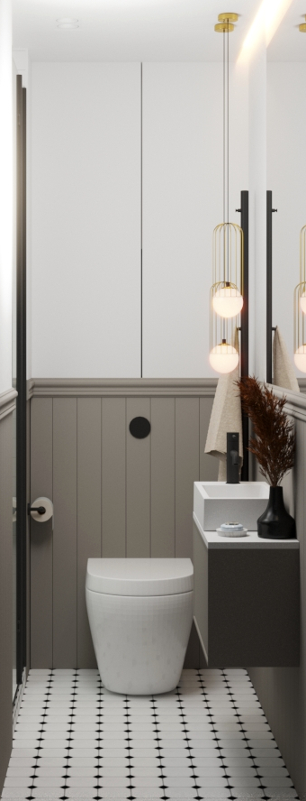 jasno szara łazienka w stylu nowoczesnej klasyki - pracownia wnętrz kraków